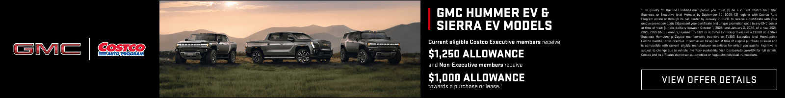 Current eligible Costco Executive members receive $1,250 Allowance and Non-Executive members receive $1,000 Allowance towards a purchase or lease. 1
