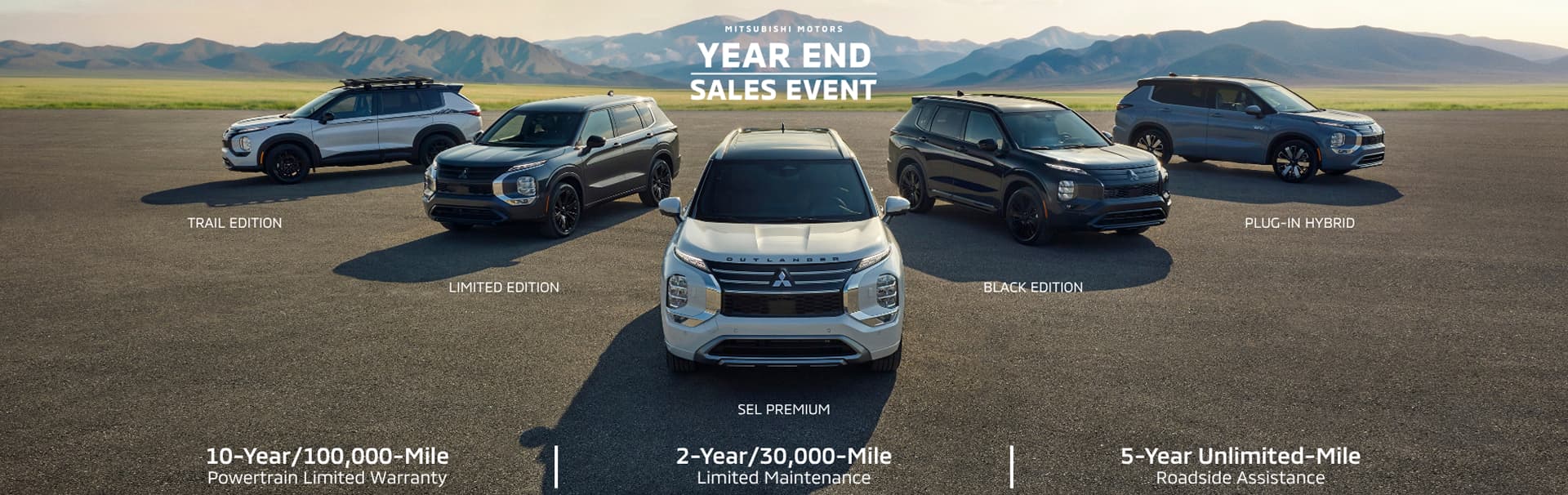 Mitsubishi lineup packshot with mountain background